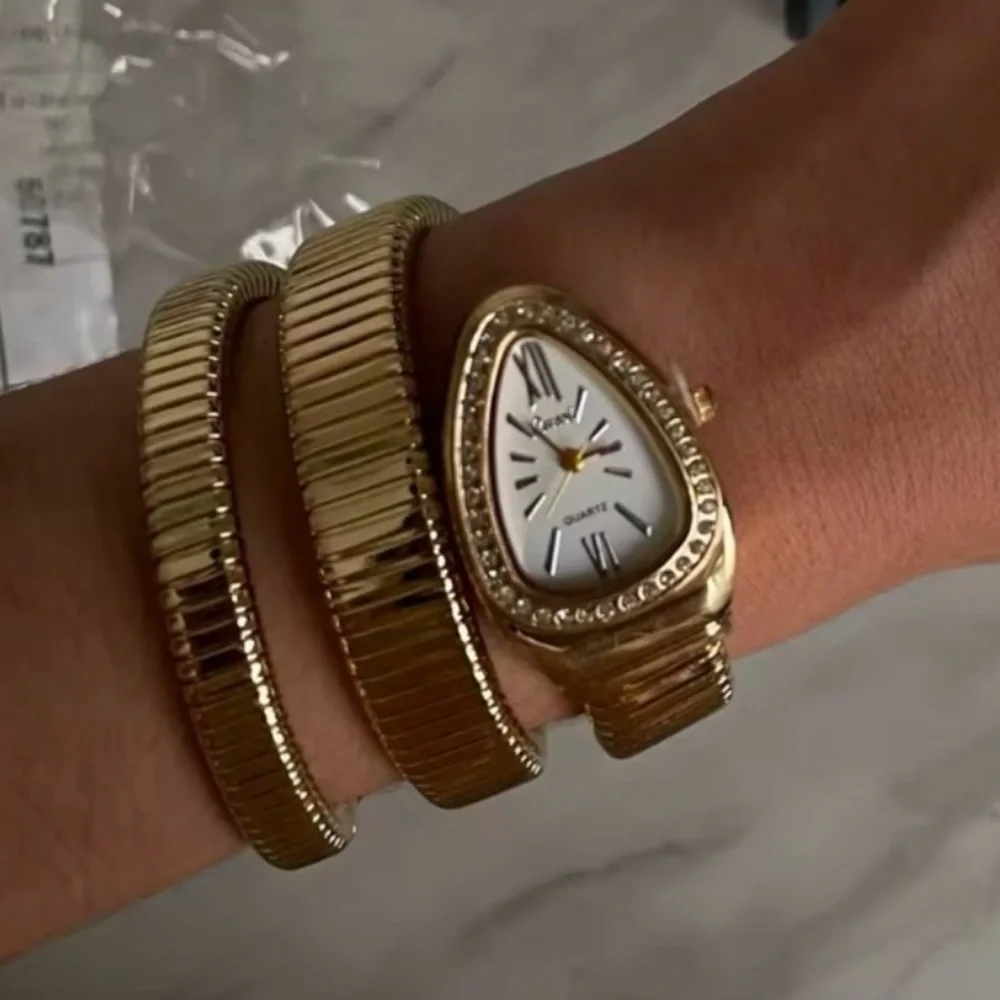 Anthropologie Gold Wrap-Around Crystal Accent Watch